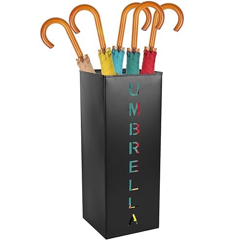 Metal Umbrella Holder, 16.5x6.3x6.3inch Square Free Standing Umbrella Rack Decorative Umbrella Holder Bin Multipurpose Walking Sticks Holder for Umbrella Cane Entryway Home Office (Style A)