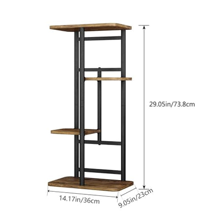 LINZINAR Plant Stand Indoor 4 Tier Metal Corner Tall Flower Shelf | Plant Rack for Multiple Plants, Tiered Flower Plant Holder for Patio, Garden, Balcony, Living Room, Bedroom Black