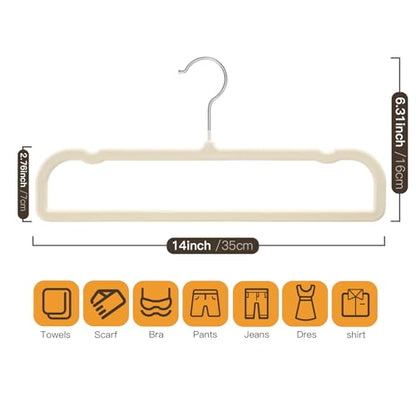 Velvet Hangers Pants Hangers 20 Pack Velvet Pant Hangers,Heavy Duty Felt Hangers for Pants,Jeans,Scarf,Towels,Tank Top,Coat.Closet Organizers and Storage（Beige）