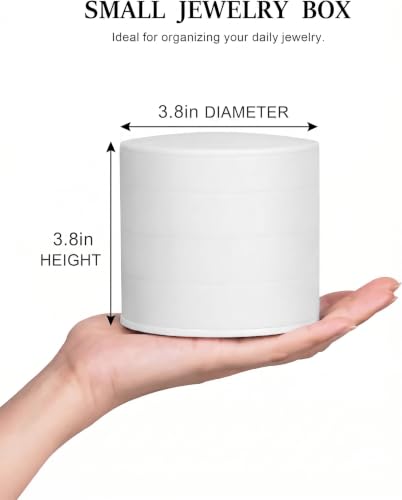 Jewelry Organizer, Small Jewelry Storage Box Earring Holder for Women, 4-Layer Rotating Travel Jewelry Tray Case with Lid for Bracelets Rings Bracelets, Gift for Women Teen Girls(White)