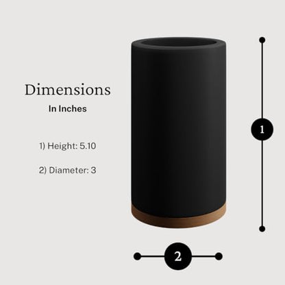 Bamboo Toothbrush Holder Diatomite Tooth Brush Organizer - Storage Stand for Small Bathroom & Counter - Removable Base & Drain Holes, Water-Absorbent & Quick-Drying (Black)