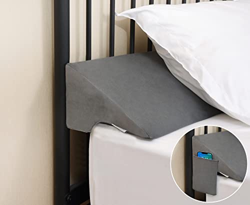 Vekkia King Bed Wedge Pillow for Headboard Gap Filler(0-5") | High-Density Foam,Prevents Pillows & Items from Falling,Large Storage Pockets, Removable&Washable Cover,Gray,76''x10"x6"