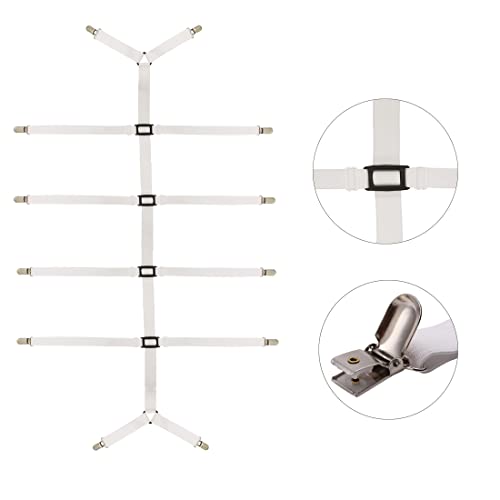 Bed Sheet Straps Adjustable Crisscross Sheet Clips Suspenders to Keep Your Bed Tidy (White)