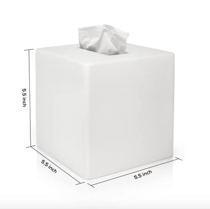 White Tissue Box Cover Square –Heavy Hand-Poured Resin Tissue Box Cover Holder –Home Decor Cube Square Tissue Box Holder with High Gloss Lacquer Finish – Stays Shiny & Won’t Move When Pulling Tissues