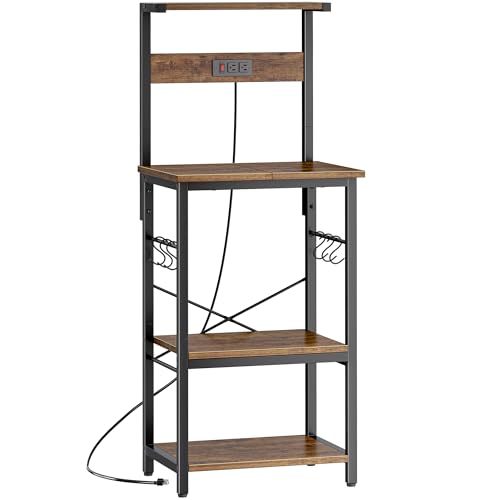 4 Tier Bakers Rack with Power Outlets, Microwave S... (Rustic Brown | Engineered Wood)