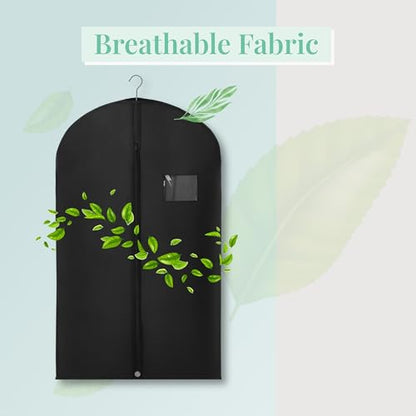 2-Pack Breathable Garment Bags for Hanging Clothes – Dust-Proof Suit & Dress Covers with Clear Window – Waterproof, Foldable Closet Storage Organizer for Coats, Gowns, and Jackets (Black, 40")
