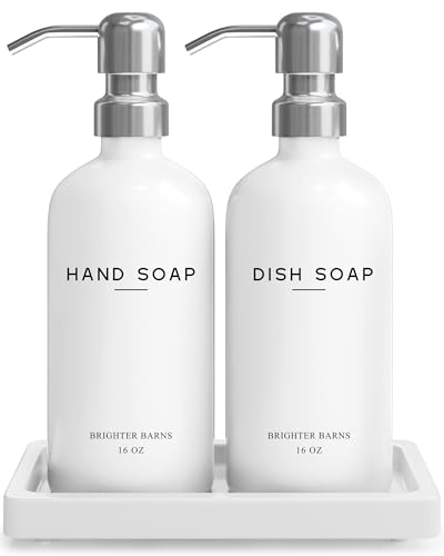 White Glass Hand and Dish Soap Dispenser Set by Br... (2 Count | Silver Hd)