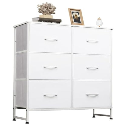 WLIVE Dresser for Bedroom with 6 Drawers, White | Closet Dresser, Metal Frame, Wooden Top, Fabric Dresser for Closet, Living Room, Hallway