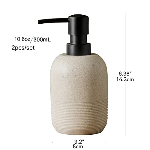 2pcs/Set Beige Hand Soap Dispenser Sets,Resin Liquid Soap Dispenser for Bathroom Countertop,Bathroom Lotion Dispensers-10.6oz.