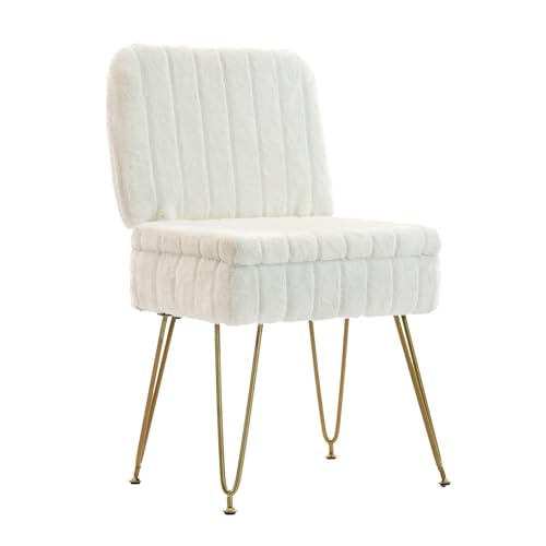 Vanity Chair with Storage (Beige | Faux Fur, Metal)