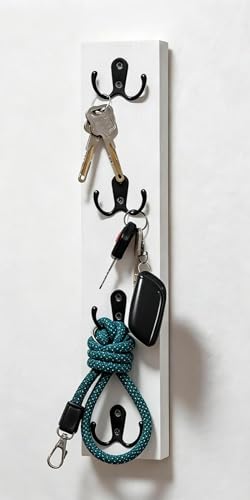 Yohsnor Vertical Design Wall-Mounted Key Holder,Entryway Durable Hook Rack | White Key Hanger Wall Mount for Narrow Spaces – Ideal Storage Solution for Scarves, Wallets, Belts – Rustic Wooden Key Rack