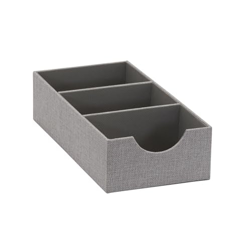 Household Essentials Grey 727-1 Deep 3 Section Drawer Organizer Box for Storage | 12 in x 6.13 in x 3.13