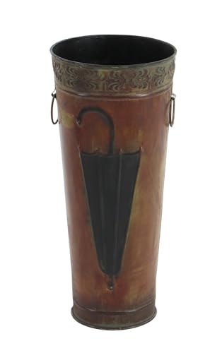 Deco 79 Metal Umbrella Stand with Umbrella Image and Handles, Set of 2 21", 17"H, Brown