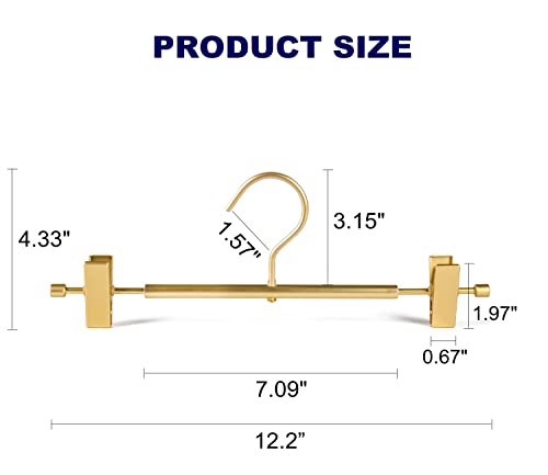 Amber Home 10 Pack Matte Gold Aluminum Pants Hangers, Metal Skirt Hangers | 12.2” Smooth Metal Skirt Hangers with 2 Adjustable Non-Slip Clips, Light & Sturdy Metal Hangers for Shorts, Trousers & Slacks
