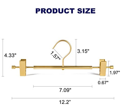 Amber Home 10 Pack Matte Gold Aluminum Pants Hangers, Metal Skirt Hangers | 12.2” Smooth Metal Skirt Hangers with 2 Adjustable Non-Slip Clips, Light & Sturdy Metal Hangers for Shorts, Trousers & Slacks