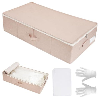 Large Wedding Dress Storage Box with 1 Pair of Microfiber Gloves and 30 Sheets of Acid-Free Paper, Wedding Dress Preservation Box for Heirlooms, Gowns Bride Musthaves (Pink)
