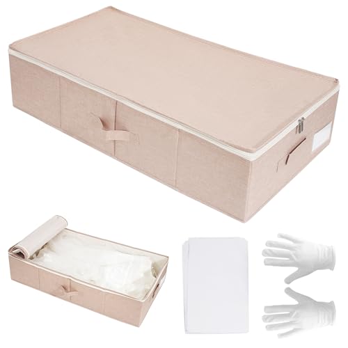 Large Wedding Dress Storage Box with 1 Pair of Microfiber Gloves and 30 Sheets of Acid-Free Paper, Wedding Dress Preservation Box for Heirlooms, Gowns Bride Musthaves (Pink)