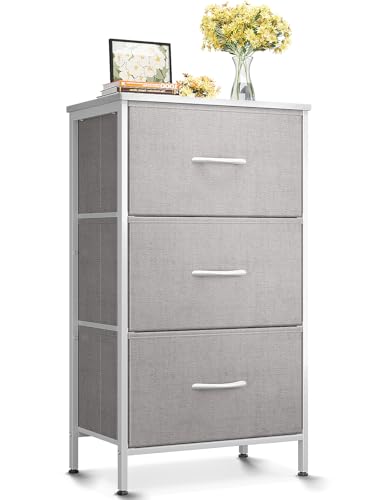 Small Dresser for Bedroom Nightstand with 3 Storag... (Light Grey)