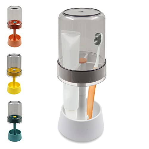 Toothbrush Holder Stand with Covered Cup/Cover, 3-Slot Organizer, White | Toothpaste Holder Stand Compatible with Regular Toothbrushes, Travel Hotel Bathroom Dental Storage Organizer for Toothpaste