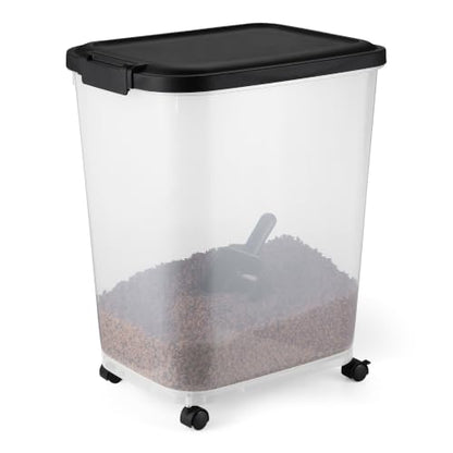 Amazon Basics Pet Food Storage Container with Rolling Wheels, BPA-Free, Detachable Scoop, 50lbs Capacity