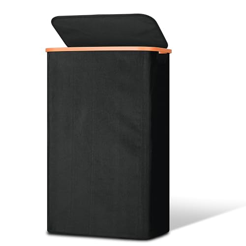 Slim Laundry Basket with Lid, Narrow Dirty Clothes Hampers for Laundry with Handle, Skinny Laundry Bin for Laundry Room, Dorm, Bedroom and Bathroom, 19.8 Gallon (75L) Black