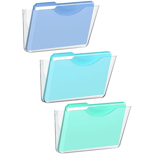 Clear Acrylic Wall File Holder, 3 Pack Wall Mount Single Pocket Organizer | One-piece design, no assembly needed, screws not included, ideal for mail magazines folders office home classroom use