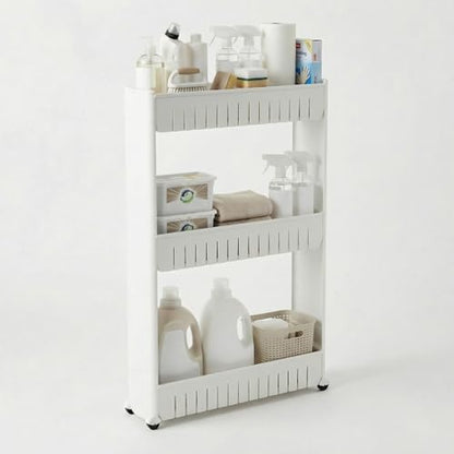 3 Tier Shelf Rolling Cart - Narrow-Space Kitchen o... (White)