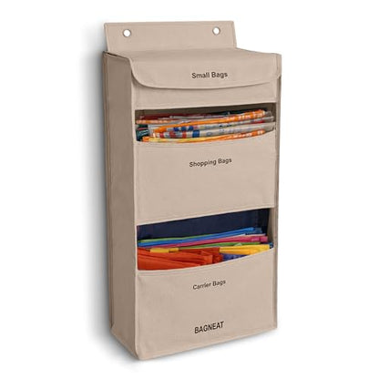 3 in 1 Plastic Bag Holder – Separate Plastic Bags, Reusable Bags & Grocery Bags – Over-the-Door or Wall-Mount Storage Organizer