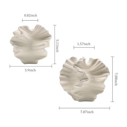 Ceramic Vase - Set of 2 for Home Decor,White Flower Shape Pampas Vases Minimalist Nordic Boho Style for Modern Farmhouse Decor, Living Room、 Kitchen、Mantle、Bedroom、Dining Table、Office