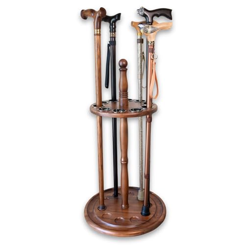 Asterom Cane Stand - Wooden Holder for Walking Sticks, Canes (Caramel)