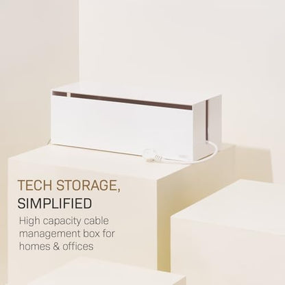 Yamazaki Home Cable Management Box – Cord Organizer Box with Lid, Minimalist Cable Storage for Office, ABS Plastic | Sleek cable storage container for office spaces. Removable lid prevents dust buildup. Helps keep everyday tech organized.
