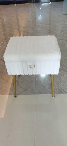 SONGMICS Vanity Stool Chair Faux Fur with Storage, Vanity Bench, Metal Legs, Adjustable Feet, for Living Room, Bedroom, Makeup Room, Cream White ULOM505WZ02