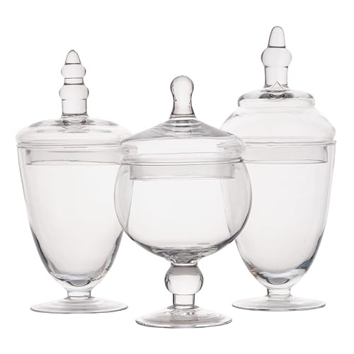 Clear Glass Apothecary Jar Set of 3 with Lids - De... (Clear | Glass)