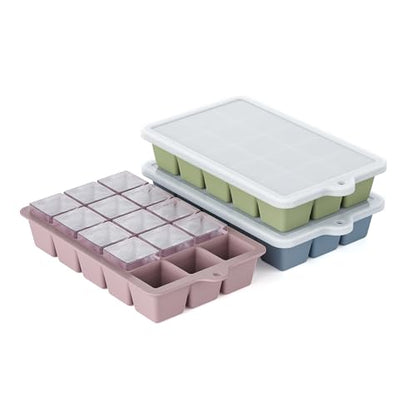 Silicone Ice Cube Tray 3 Pack, HANCELANT Ice Cube Mold, Ice Trays for Freezer with Lid for Whiskey, Cocktail, Drinks and Food, Freezer, BPA Free, Easy Release
