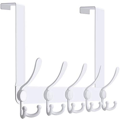 WEBI Over The Door Hooks Door Hanger Hook Rack with 5 Tri Hooks for Hanging,Over The Door Towel Rack Towel Hanger Door Coat Hanger Over Door Coat Rack Behind Back of Bathroom,White