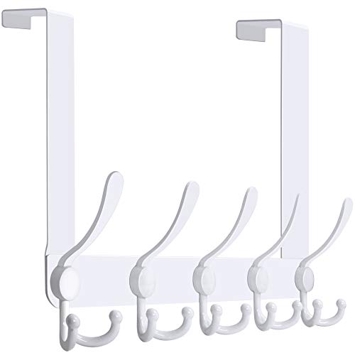 WEBI Over The Door Hooks Door Hanger Hook Rack with 5 Tri Hooks for Hanging,Over The Door Towel Rack Towel Hanger Door Coat Hanger Over Door Coat Rack Behind Back of Bathroom,White