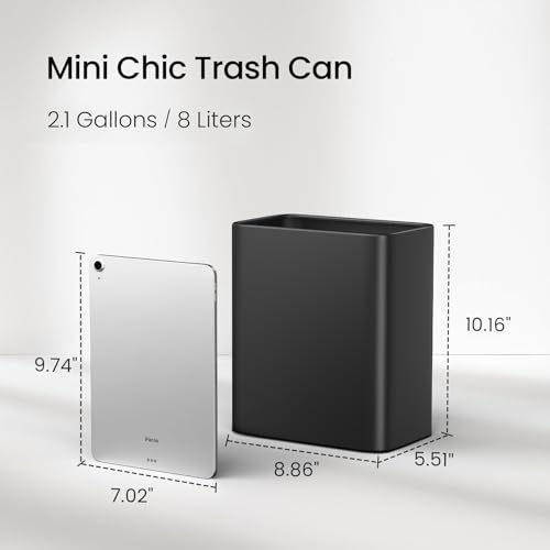 Cesun Small Bathroom Trash Can, 2.1 Gallons, Under Sink Wastebasket, Black | Quick Toss Open Top, Stainless Steel Garbage Can, Hand-Safe Rolled Edges, Metal Trash Bin for Office/Bedroom/Near Desk/RV