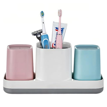 Toothbrush Holder for Bathroom, Kids Toothbrush Holder with Cups, Electric Toothbrush Holder for Bathroom Decor, Kids Bathroom Accessories Set with Toothpaste Holder, Pink & Blue