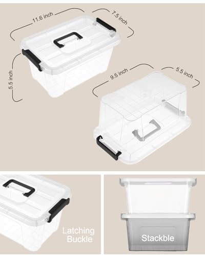 7Qt Clear Plastic Storage Bins with Lids,Transparent Design,6 Pack | Stackable organizing totes with buckle latches & handles.Dust-proof clear design for home,office & pantry space saving