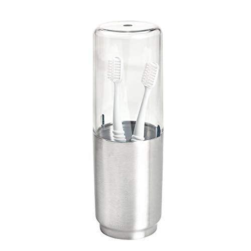 iDesign Austin Metal Covered Holder Stand, Holds Regular and Electric Toothbrushes in Master, Guest, Kid's, College Dorm Bathroom, Brushed | Holds Regular and Electric Toothbrushes for Bathroom or Vanity