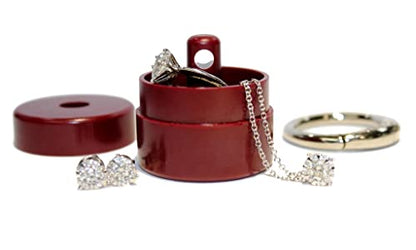 Lion Latch Travel Jewelry Box Case, Ring Holder on Shark Tank - Ring Holder for Women Girls with Keychain, Small Jewelry Organizer Boxes, Portable Keeper Key Chain, (Maroon)