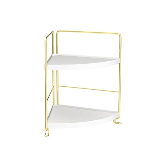 2-Tier Corner Bathroom Counter Organizer, Tool-Less Installation Vanity Shelf Small Plastics Countertop Makeup Tray Skincare Perfume Organizers (Gold)