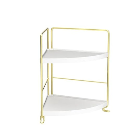 2-Tier Corner Bathroom Counter Organizer, Tool-Less Installation Vanity Shelf Small Plastics Countertop Makeup Tray Skincare Perfume Organizers (Gold)