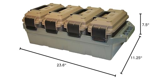 MTM AC4C 4-Can Ammo Crate, 30 Caliber, Convenient size, Stackable, Easy Carry and Transport of 30 Caliber Ammo, Rugged Tactical Carrying Crate, USA Made, Dark Earth/Army Green