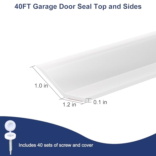 Garage Door Seal Top and Sides, 40 FT Garage Door Weather Stripping Side Seal, Universal Weatherproofing TPE Trim Seals Weather Strip White