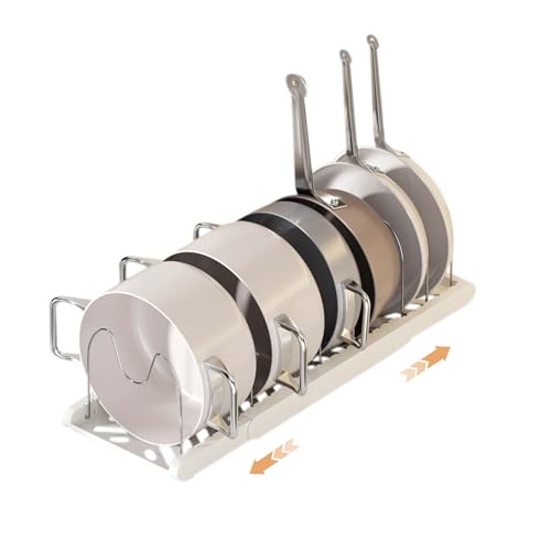 Pot Rack -Expandable Pan Organizer for Cabinet,Pot Lid Holder with 7 Adjustable Compartment for Kitchen Cabinet Cookware Baking Frying Rack,Apricot