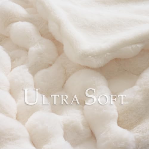Faux Fur Throw Blanket for Couch - Cozy Plush Fluffy Soft Thick Bubble Blanket for Living Room Home Decor - Mothers Day Birthday Gifts for Women, Cream White, 51" x 63"