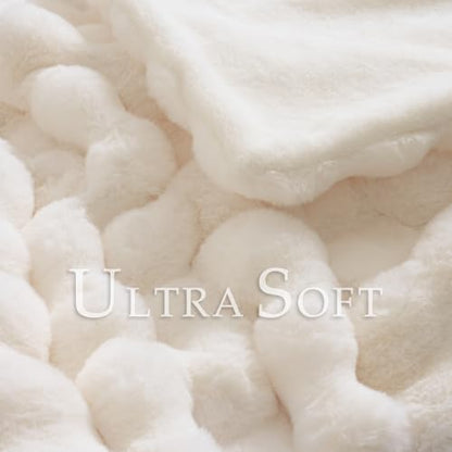 Faux Fur Throw Blanket for Couch - Cozy Plush Fluffy Soft Thick Bubble Blanket for Living Room Home Decor - Mothers Day Birthday Gifts for Women, Cream White, 51" x 63"