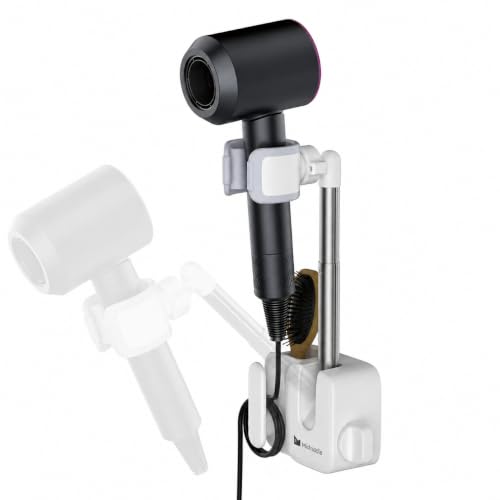 Hands Free Hair Dryer Holder Wall Mount, Anti-Shak... (‎White)