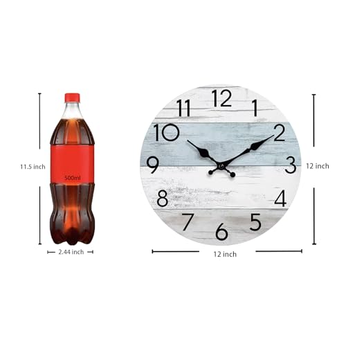 KECYET 12 Inch Wall Clock, Silent Battery Operated Analog Clock, Blue White | Beach Style | Coastal Decorative | Kitchen | Bathroom | Bedroom | Living Room | Pool | House